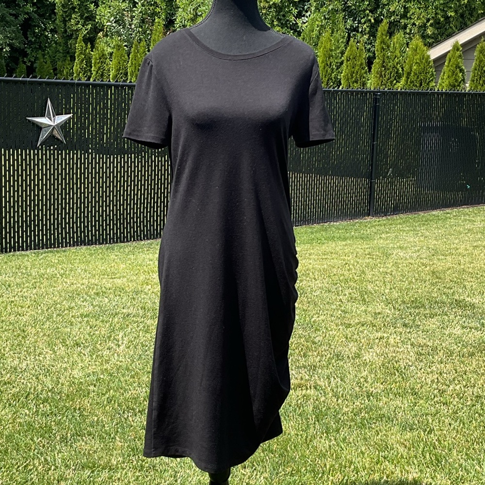Treasure & Bond Black Midi Dress with side ruching .